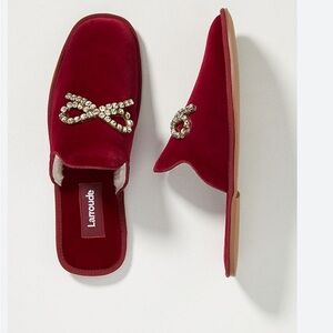 Larroude gingham slipper , mule, Red Velvet Women's Shoes Size.6